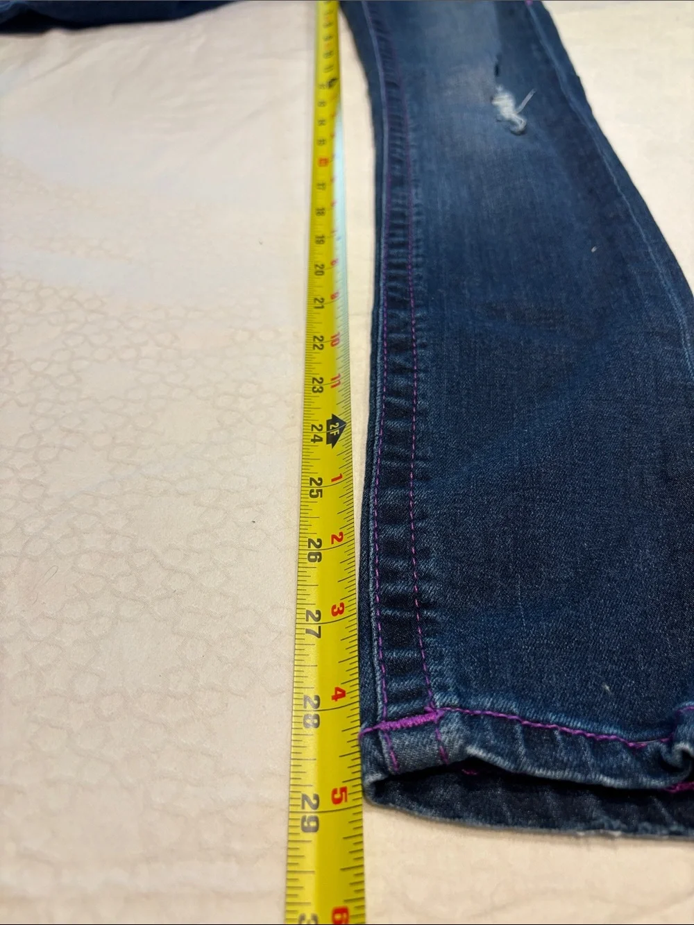 True Religion Skinny Jeans in Dark Blue with Purple Stitching - Picture 9 of 11